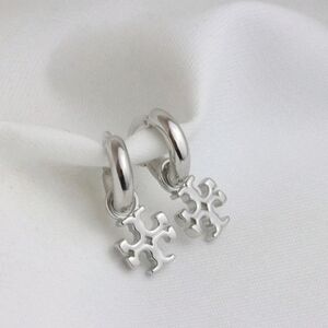 Tory Burch Silver Logo Huggie Hoop Earrings